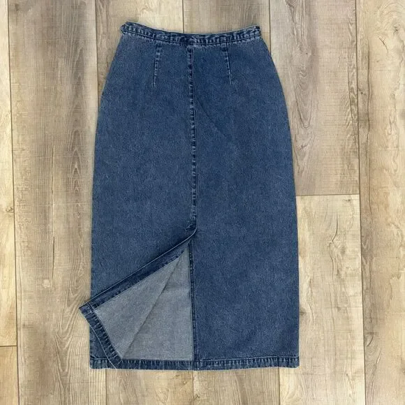Vintage Y2K Denim Maxi Skirt Size 8 Western Ranch Festival Blue Prairie 90s Norm - Picture 6 of 12